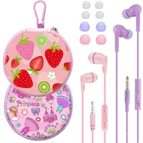 2 Pcs of Kids Earbuds Set with Case for School, Wired Headphones with Aesthetic Case Small Size Eartips for Teens Adults, Ear Buds with Case, Earphones for Phone and PC Laptop (Graffitist)