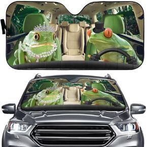 Frog Driver Auto Front Window Windshield Funny Animals Foldable Car Sunshade Car Interior Accessories UV Reflector 57x27.5 Inches Sun Visor for Most Car,SUVs,Truck