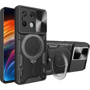 Ysnzaq Armor Case for Xiaomi Redmi Note 13 Pro 4G (Not 5G), Lens Sliding Phone Cover with Magnetic Coil Bracket for Xiaomi Redmi Note 13 Pro 4G CQ Purple