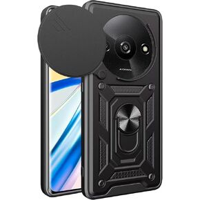Ysnzaq Armor Case for Xiaomi Redmi A3, [Shockproof Protective] [Lens Push Window] Phone Cover with Magnetic Kickstand for Xiaomi Redmi A3 SJ Black