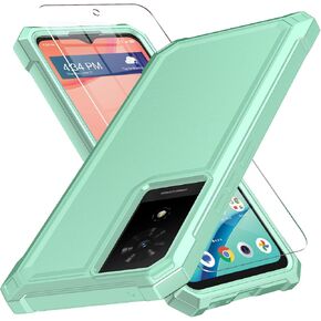 Muoktcm for TCL K24 Case, T434D T434W/K23 Case, with Screen Protector, Dual Layer Structure Protection, Shock-Absorbing Corners TPU Bumper, Heavy Duty Rugged Protective Phone Blue