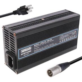 54.6V 4A Charger Black Aluminum Case with Cooling Fan Output 3 Prong XLR Connector for 13S 48V Li-ion Battery 48V for Battery Charger