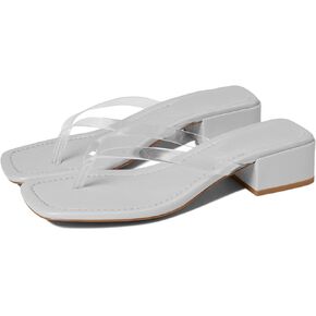 LEHOOR Women Chunky Heel Square Toe Flip Flops Comfort Slip On Heeled Thong Flip Flops 2 Inch Low Block Heel Dress Slippers Sandals Clear T-Strap Work Party Slides Casual Summer Beach Heels 4-11 M US