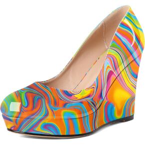Wedge Pumps for Women Platform Heels Round Toe Heels Slip On Wedge High Heels Dress Shoes 4 Inch