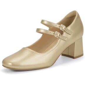 IDIFU IN2 Mary Jane Shoes Women Dress Shoes Women's Pumps Chunky Low Block Heels Square Closed Toe Strappy Wedding Business Bride Comfortable Short Graduation Two Strap Cute Vintage Heels Pumps Shoes