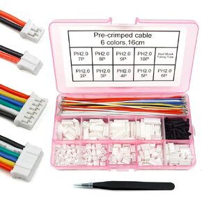 PH 2.0 Connector Pre-Crimped Cable Kit Compatible with JST-PH 2.0mm for Battery JJRC H36 Blade Inductrix Tiny Whoop Arduino mkr1010 MKR Zero (Female&Male Connector&Wire)