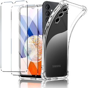 Case for Samsung Galaxy A14 4G/5G+2 Tempered Glass Screen Protector, Soft TPU Silicone Case Case, Bumper with Reinforced Corners, Clear Protection. (Transparent)