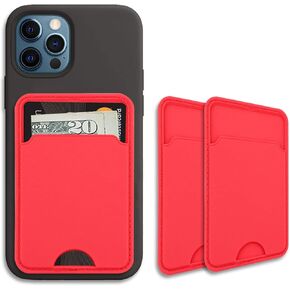 3 Pack Phone Card Holder for Back of Phone, Silicone Phone Wallet Stick On, Credit Card Holder for Phone Case Compatible with iPhone, Samsung, Android and All Cell Phone, Red