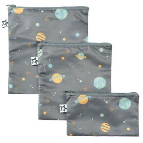 Tiny Twinkle 3 Pack Reusable Snack Bags - Machine Washable, PFAS, PVC, BPA, Phthalate-Free Reusable Baby and Toddler Food Safe Snack Bags (Black Checkers)