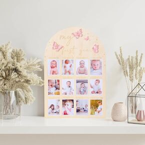 My First Year Wood Photo Board for Butterfly - Acrylic 3D Butterfly for 1st Birthday Party Decor,1-12 Months Photo Wooden Board Party Surprises for Baby Girl,First Birthday Butterfly Baby Shower