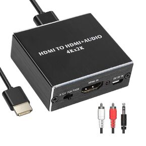 HDMI Audio Splitter, 4K*2K HDMI Audio Extractor HDMI to Optical Spdif Toslink with HDMI and 3.5mm Stereo Audio Converter Adapter, PASS / 2.0CH / 5.1CH 3 Audio Mode