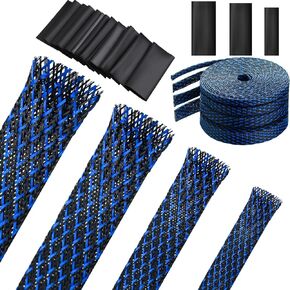 Tatuo 65.6ft Braided Cable Sleeve Expandable Wire Sheathing(Black) | with 120 Heat Shrink Tubing 1/4 in 2/5 in 1/2 in 3/4 in Wire Sleeve Cord Management for Television Audio Computer Video Pets in Kuwait