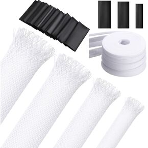 Tatuo 65.6 ft Expandable Braided Cable Sleeve Multi Size Braided Wire Sleeve with 120 Pcs Heat Shrink Tubing for Television Audio Computer Cables Video Pets,1/4 in,2/5 in,1/2 in,3/4 in(Black)
