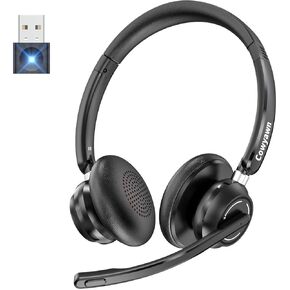 سماعة رأس لاسلكية مع ميكروفون للعمل، سماعة رأس بلوتوث V5.3 جديدة لعام 2024 مع سماعات رأس لاسلكية للكمبيوتر دونجل USB مع ميكروفون لإلغاء الضوضاء وزر كتم صوت وقت العمل لمدة 30 ساعة للمنزل/المكتب in Kuwait