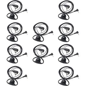 Walkie Talkie Earpiece Headset with Mic for Motorola 1 Pin 2.5mm Two Way Radios Cobra Talkabout Motorola T100 T100TP T260TP T600 MH230R MR350R MS350R MT350R, D Shape Clip-Ear Ear Pieces (Pack of 10)