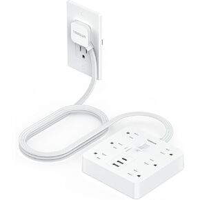 Surge Protector Power Strip with USB, TESSAN 5FT Extension Cord with Multiple Outlets Flat Plug, 6 Outlet Extender with 1 USB C and 2 USB A Charging Station, 1700J Surge Protection, White