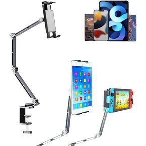 LapTechy Tablet Holder for Bed or Desk, Adjustable Foldable Arm, Phone Holder, Compatible with iPad Pro 13/12.9/11" Pro Air Mini, iPad 10/9th, Galaxy Tab S9/FE/A9/S6, Portable Monitor 17"