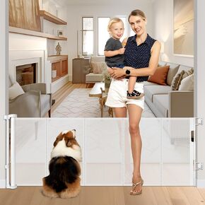Reinforced 28 Inch Tall Retractable Dog Gate Small Baby Gate - Easy Step Over Dog Gate Short Pet Gate with Support Rods, 55" Wide Retractable Baby Gate for Stairs, Puppy Gates for Doorways, Black