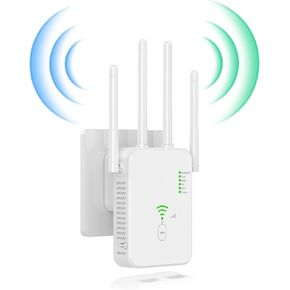 WiFi Repeater,WiFi Extender Signal Amplifier,4 Antennas,2 LAN Ports, Dual Band Extender 2.4G/5G,Cover up to 12880 sq.ft & 100 Devices,WiFi Amplifier for Offices and Home (300MH)