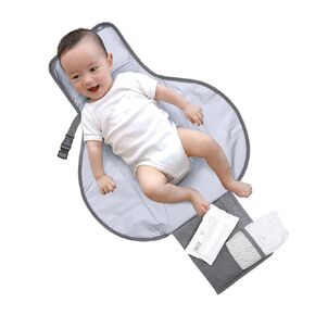 Dreambaby Fold and Go Grey Portable Diaper Changing Pad with Cushioned Headrest and Organizer Pockets for Changing Baby Diapers at Home or On-The-Go
