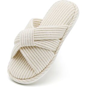 House Slippers for Women, Comfy Memory Foam Womens Slippers Open Toe Soft Cross Bow Woman Home Shoes for Bedroom Indoor Outdoor Kitchen