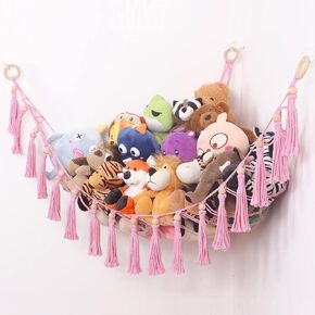 Stuffed Animal Hammock, Nursery and Playroom Toy Storage Net Organizer for Plush Toys, Kids Bedroom Décor, Rip-Resistant Stuff Animals Holder with Hanging Hardware