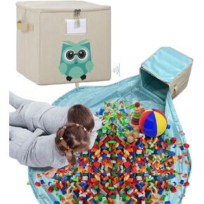 Let's Go Learn More Toy Storage Box with Play Mat for Kids | Toy organizer and storage bin with foldable play mat for building bricks, magnets, blocks, little cars, dolls