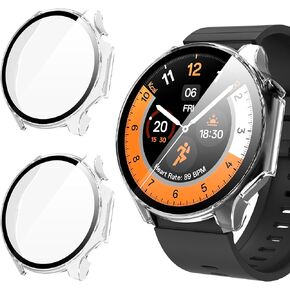 Suoman 2-Pack for Oneplus Watch 2 Case، 2.5D 9H رفيع للغاية من الزجاج المقوى لشاشة الكمبيوتر الشخصي لساعة Oneplus 2 (أسود + أسود)