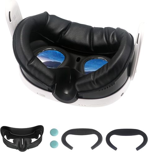 وسادة غطاء وجه سميكة لواجهة الوجه لملحقات Meta/Oculus Quest 3، مع وسادة وسادة وجه من جلد البولي يوريثان المقاوم للعرق واستبدال وسادة الوجه المصنوعة من الإسفنج الشبكي القطني (ليست لقاعدة الشاحن الرسمية) in Kuwait