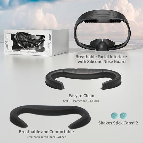 وسادة غطاء وجه سميكة لواجهة الوجه لملحقات Meta/Oculus Quest 3، مع وسادة وسادة وجه من جلد البولي يوريثان المقاوم للعرق واستبدال وسادة الوجه المصنوعة من الإسفنج الشبكي القطني (ليست لقاعدة الشاحن الرسمية) in Kuwait