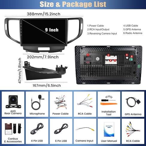 [4+64G] ستيريو سيارة Android 13 8 النواة لـ Acura TSX 2009-2014/Honda Spirior 2009-2013/Honda Accord 2008-2012 مع Carplay اللاسلكي وAndroid Auto، راديو سيارة 9 بوصة مع وصلة مرآة بلوتوث FM/RDS واي فاي GPS in Saudi Arabia