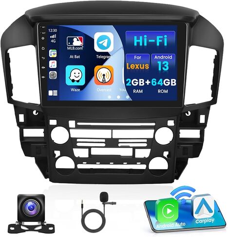 [2G+64G] ستيريو Android 13 لسيارة Lexus RX300 1998-2003 وToyota Harrier 1997-2003، راديو GPS بشاشة لمس 9 بوصات مع Carplay لاسلكي Android Auto WiFi Bluetooth RDS كاميرا احتياطية in Saudi Arabia