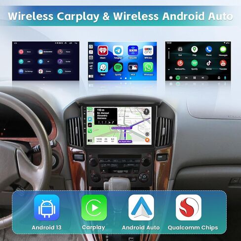[2G+64G] ستيريو Android 13 لسيارة Lexus RX300 1998-2003 وToyota Harrier 1997-2003، راديو GPS بشاشة لمس 9 بوصات مع Carplay لاسلكي Android Auto WiFi Bluetooth RDS كاميرا احتياطية in Saudi Arabia