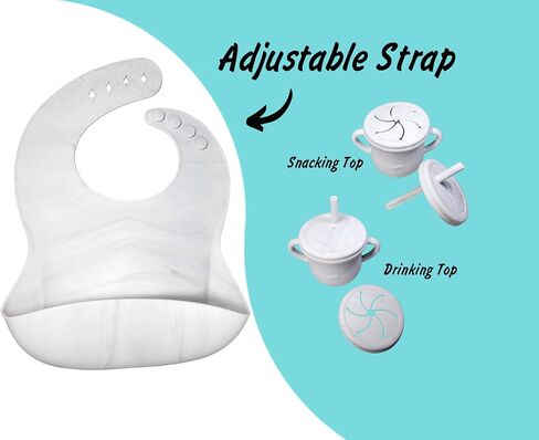 Baby Silicone Feeding Set 6 Months and Up - Divided Plate, Bowl with Suction, Cup W/Snack and Straw Lids, Bib More - BPA Free - Toddler Led Weaning, Self Utensils Set of 10 (Marble) in Saudi Arabia