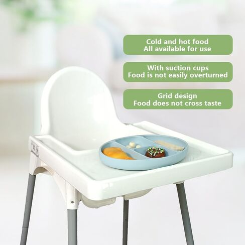 Suction Plates for Baby,Toddler Plates with Suction,Silicone Divided Kids Placemat Fits Most Highchair Trays,Microwave & Dishwasher Safe (Matcha Green) in Saudi Arabia