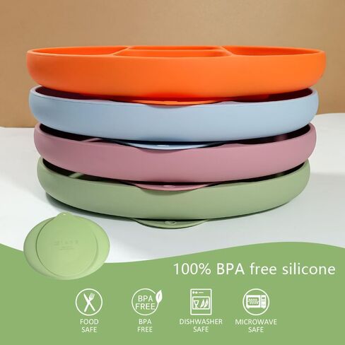 Suction Plates for Baby,Toddler Plates with Suction,Silicone Divided Kids Placemat Fits Most Highchair Trays,Microwave & Dishwasher Safe (Matcha Green) in Saudi Arabia