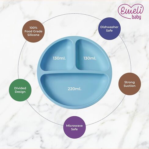 ألواح شفط من السيليكون مع أغطية بلاستيكية - 100% سيليكون صالح للطعام، خالية من مادة BPA، تصميم مقسم، شفط قوي، آمنة للاستخدام في الميكروويف، آمنة للاستخدام في غسالة الأطباق، 3 عبوات. in Kuwait