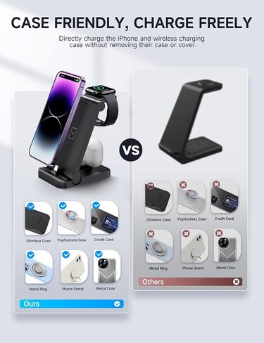 3 in 1 Charging Station with 18W Wall Adapter, Portable Foldable Travel Charger Stand for Multiple Devices, Fast Charge Compatible with iPhone, iWatch, AirPods in Saudi Arabia