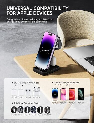 3 in 1 Charging Station with 18W Wall Adapter, Portable Foldable Travel Charger Stand for Multiple Devices, Fast Charge Compatible with iPhone, iWatch, AirPods in Saudi Arabia
