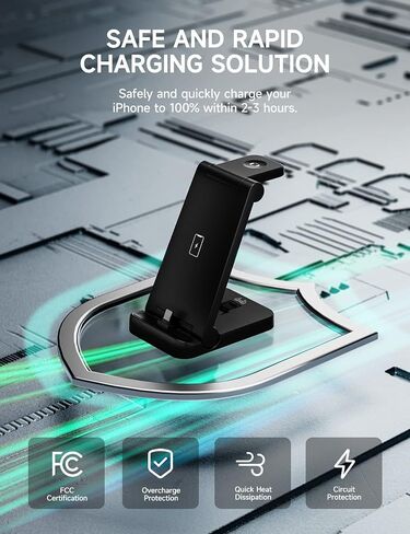 3 in 1 Charging Station with 18W Wall Adapter, Portable Foldable Travel Charger Stand for Multiple Devices, Fast Charge Compatible with iPhone, iWatch, AirPods in Saudi Arabia
