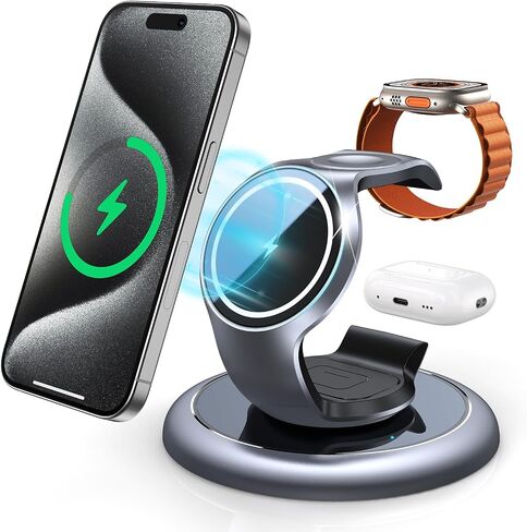 EXW Charging Station for Magsafe Charger,Charging Station for Multiple Devices Apple,Wireless Charger for iPhone 15/14/13/12 Series,Apple Watch Series 2-9/Ultra, Airpods 3 2 Pro (Silver Grey) in Saudi Arabia