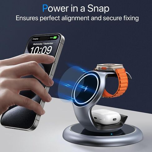 EXW Charging Station for Magsafe Charger,Charging Station for Multiple Devices Apple,Wireless Charger for iPhone 15/14/13/12 Series,Apple Watch Series 2-9/Ultra, Airpods 3 2 Pro (Silver Grey) in Saudi Arabia