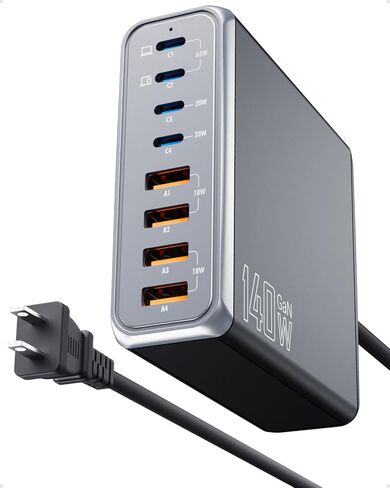 140W USB C Charger Block, 8-port USB C Fast Charging Station, 65W USB C Laptop Charging Hub Compatible with iPhone, MacBook, Galaxy, iPad,and More (K44, Black) in Saudi Arabia