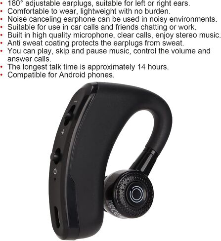 V9 Bluetooth Earpiece, Single Ear Hook Earphone, 14 Hours Talktime, Noise Cancelling Bluetooth Headset for Sports Driving Business in Saudi Arabia