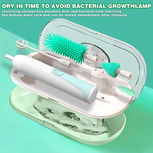 Electric Bottle Brush Cleaner,2 Mode & 360° Rotation Electric Baby Bottle Brush, Baby Bottle Brush Travel Set，Silicone Bottle/Straw/Pacifier Brush(Green) in Saudi Arabia