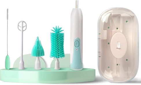 Electric Bottle Brush Cleaner,2 Mode & 360° Rotation Electric Baby Bottle Brush, Baby Bottle Brush Travel Set，Silicone Bottle/Straw/Pacifier Brush(Green) in Saudi Arabia