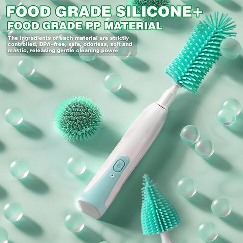 Electric Bottle Brush Cleaner,2 Mode & 360° Rotation Electric Baby Bottle Brush, Baby Bottle Brush Travel Set，Silicone Bottle/Straw/Pacifier Brush(Green) in Saudi Arabia