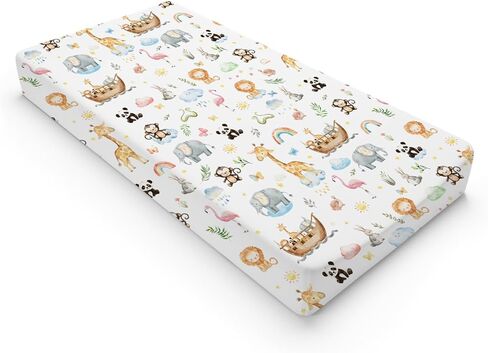 Baby Safari Animals Ship Rainbow Sun Changing Pad Covers Zoo Animal Flower Leaves Diaper Change Table Sheets for Boy Girl Lion Elephant Giraffe Panda Soft Stretchy Fitted Changing Table Mat 32''x16'' in Saudi Arabia
