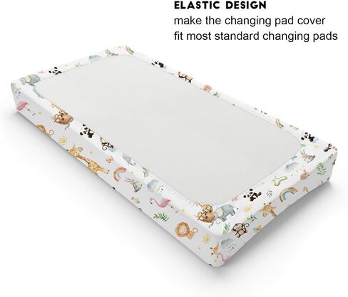 Baby Safari Animals Ship Rainbow Sun Changing Pad Covers Zoo Animal Flower Leaves Diaper Change Table Sheets for Boy Girl Lion Elephant Giraffe Panda Soft Stretchy Fitted Changing Table Mat 32''x16'' in Saudi Arabia