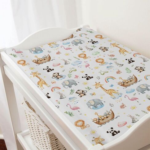 Baby Safari Animals Ship Rainbow Sun Changing Pad Covers Zoo Animal Flower Leaves Diaper Change Table Sheets for Boy Girl Lion Elephant Giraffe Panda Soft Stretchy Fitted Changing Table Mat 32''x16'' in Saudi Arabia